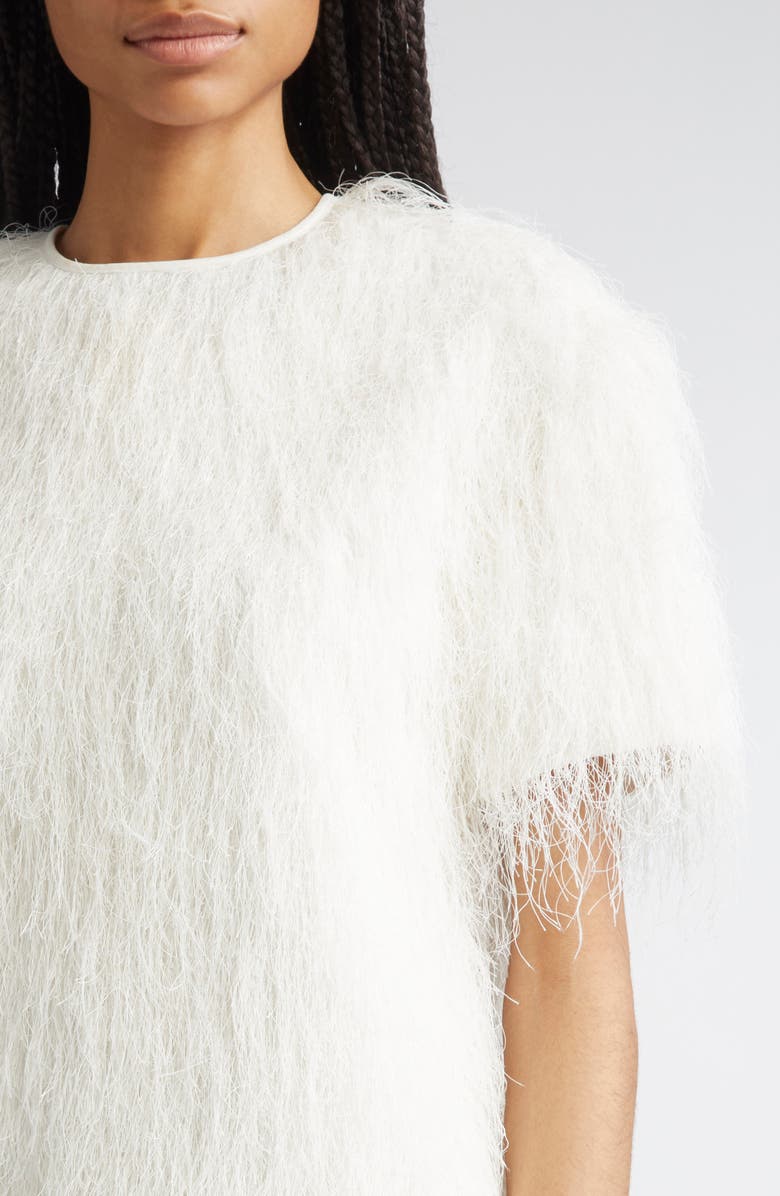 LOULOU DE SAISON Zaro Short Sleeve Fringe Top, Alternate, color, White