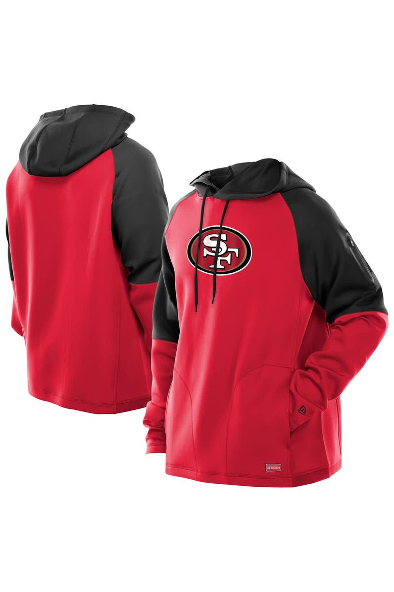 Men's New Era  Scarlet San Francisco 49ers Combine Authentic Color Block Raglan Pullover Hoodie, Main, color, Scarlet