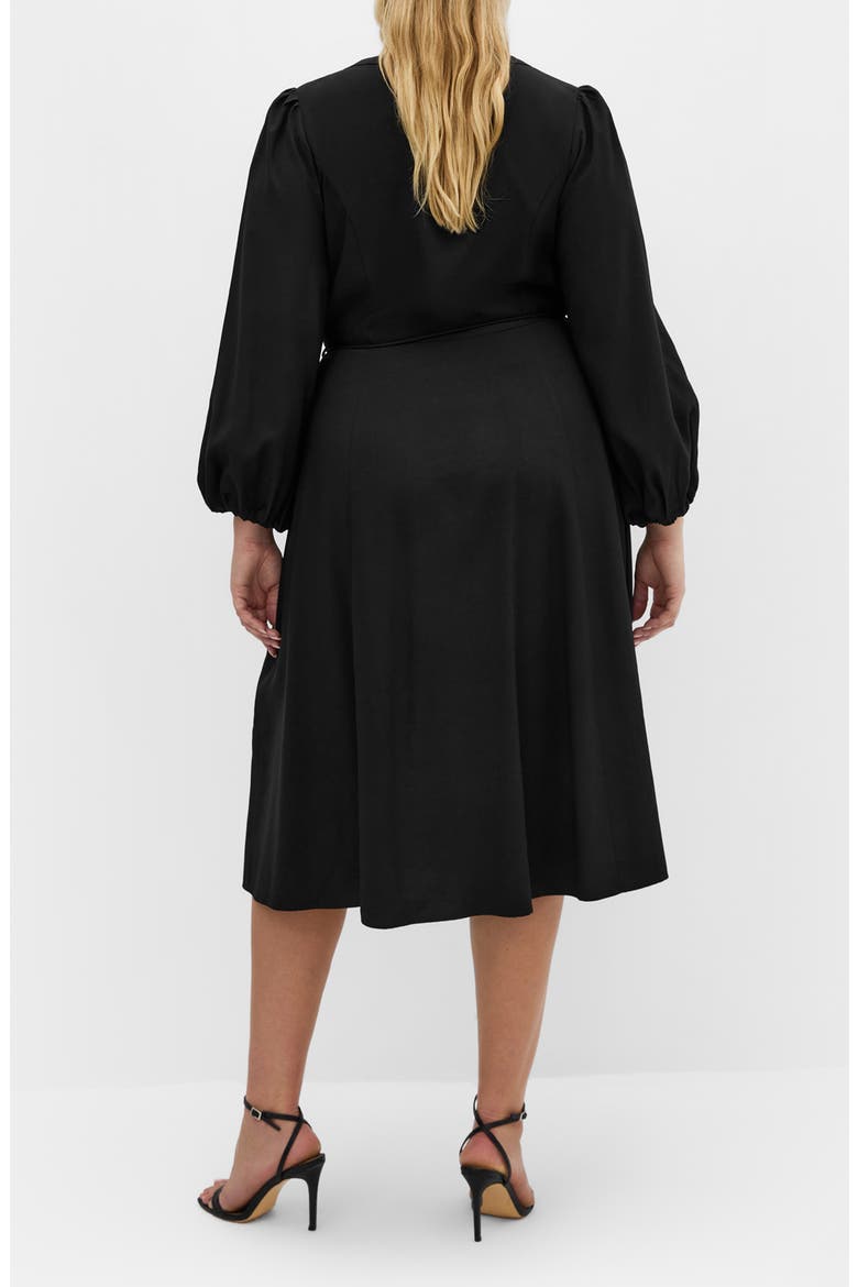 Kristina Tie Waist Long Sleeve Midi Dress, Alternate, color, BLACK