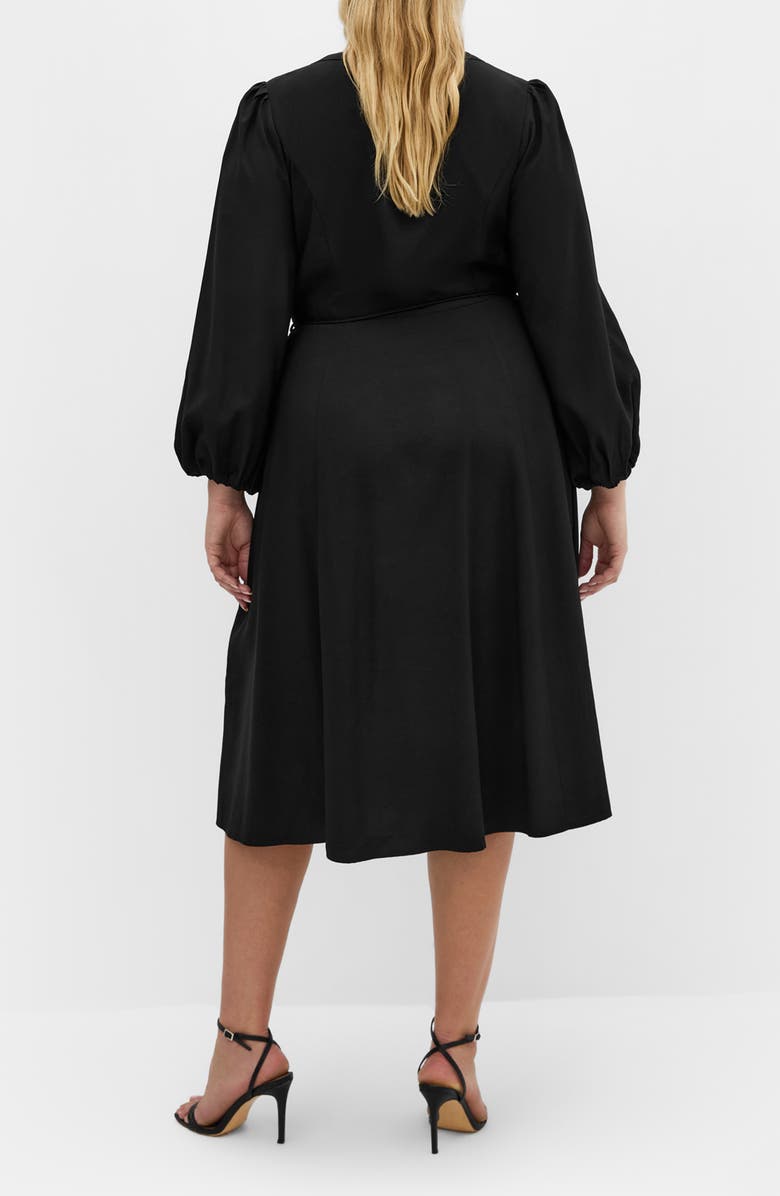 City Chic Kristina Tie Waist Long Sleeve Midi Dress, Alternate, color, Black