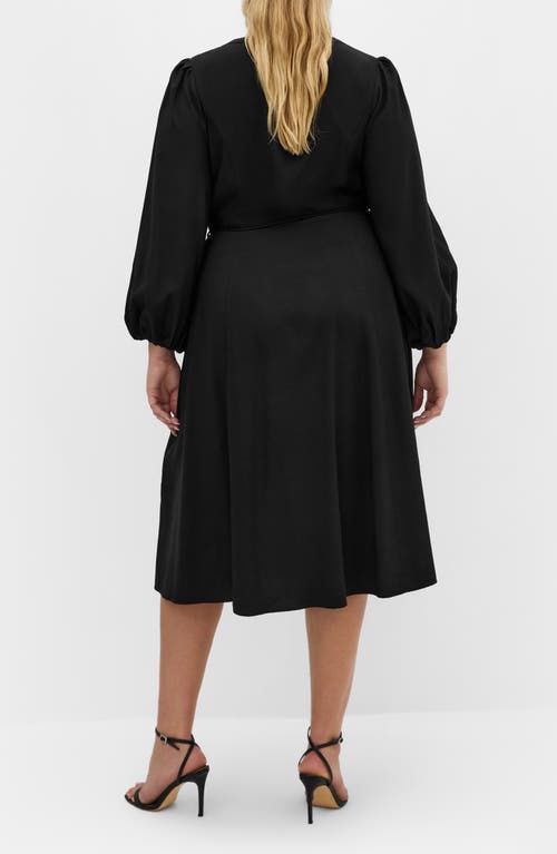 City Chic Kristina Tie Waist Long Sleeve Midi Dress In Multi