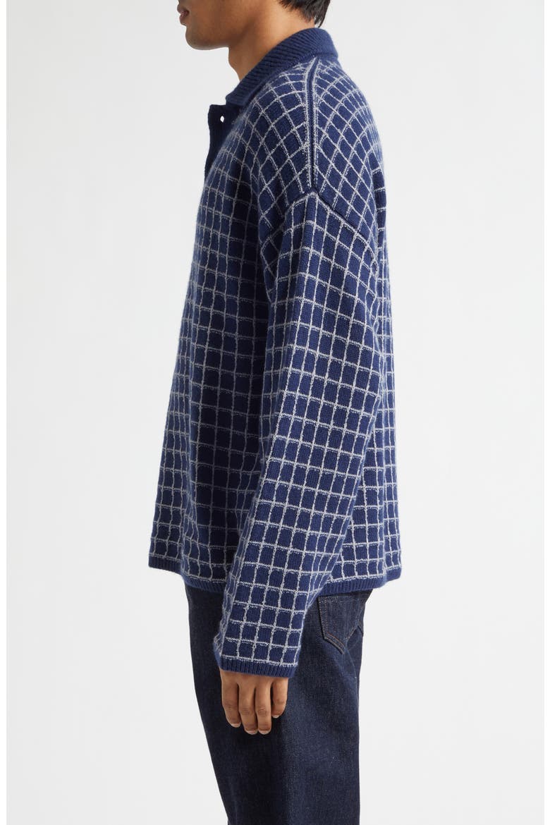 Dume Grid Cashmere Rugby Sweater, Alternate, color, SILVER GRID/ NAVY