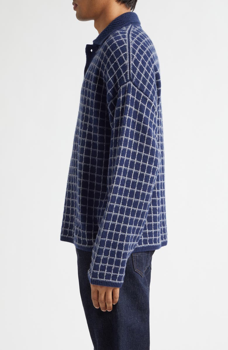 The Elder Statesman Dume Grid Cashmere Rugby Sweater, Alternate, color, Silver Grid/ Navy