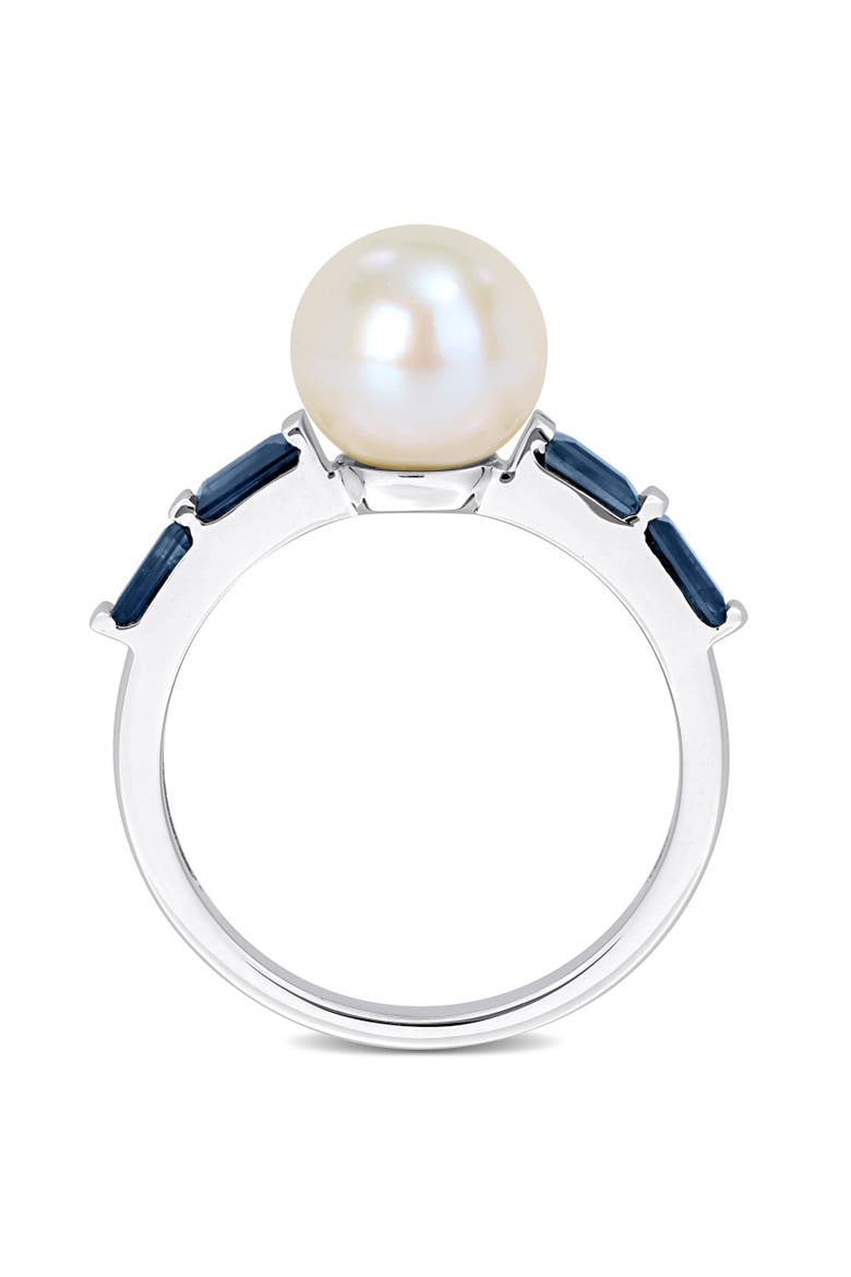 Cultured Pearl & Gemstone Ring 10k, Alternate, color, Sapphire/White Gold