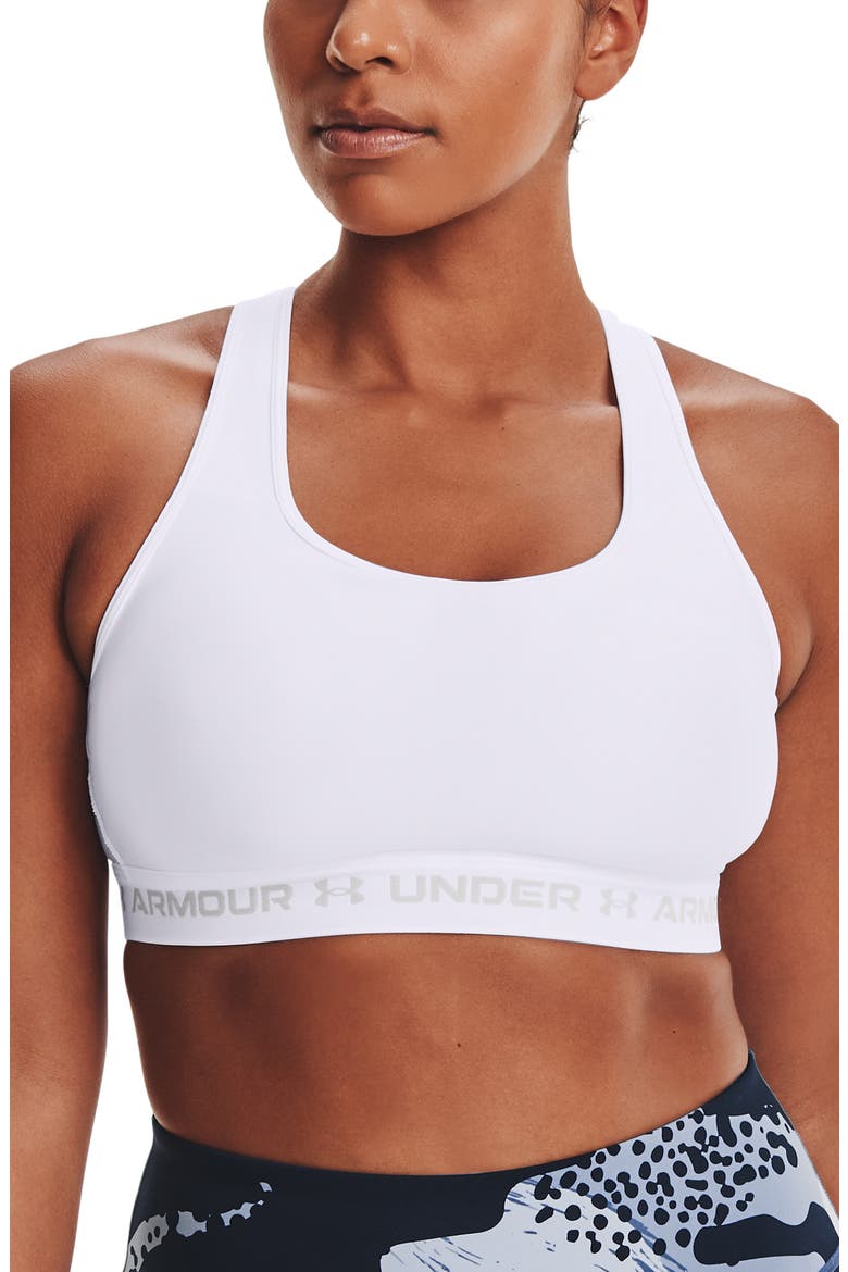 HeatGear® Mid Cross Back Sports Bra, Main, color, 100 WHITE