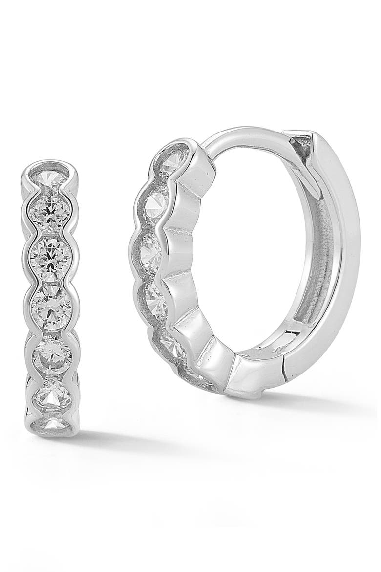 Bezel Cubic Zirconia Huggie Hoop Earrings, Main, color, SILVER