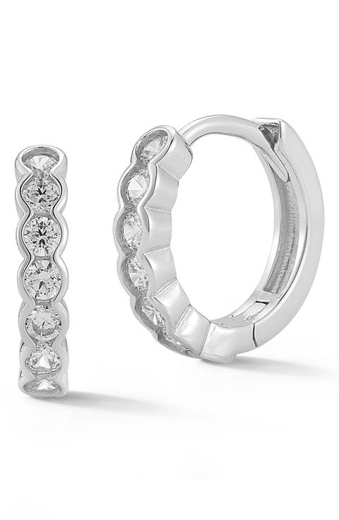 Bezel Cubic Zirconia Huggie Hoop Earrings