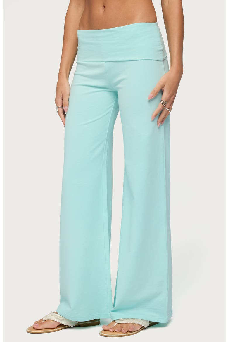Wide Leg Foldover Pants, Alternate, color, TURQUOISE