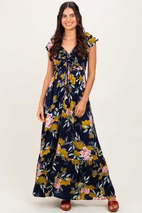 Floral Smocked Cinched Top Maxi Dress