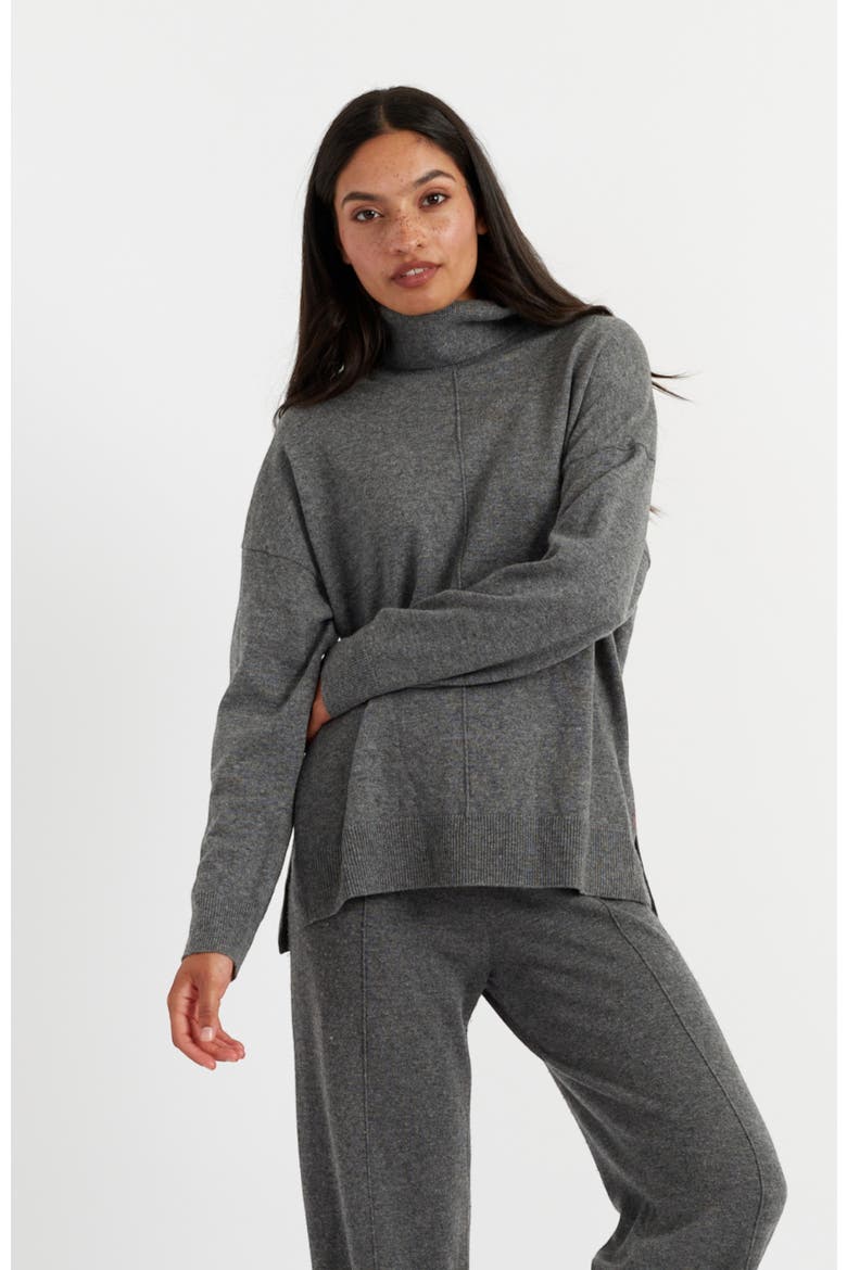 Relaxed Roll Neck Wool & Cashmere Sweater, Main, color, Grey