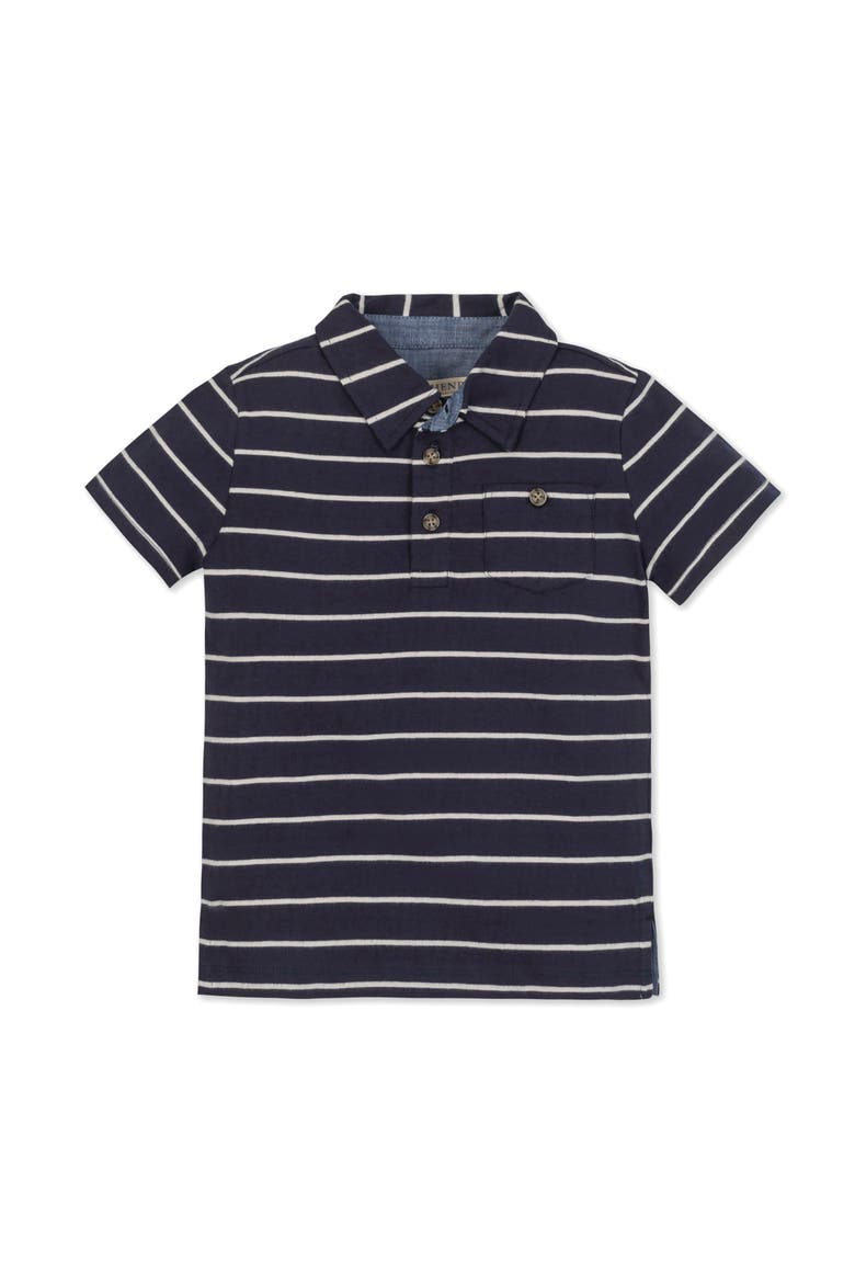 Kids' Organic Short Sleeve Jersey Polo, Main, color, Navy Breton Stripe