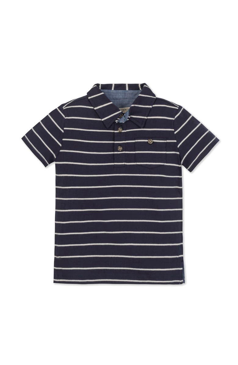 Hope & Henry Kids' Organic Short Sleeve Jersey Polo, Main, color, Navy Breton Stripe
