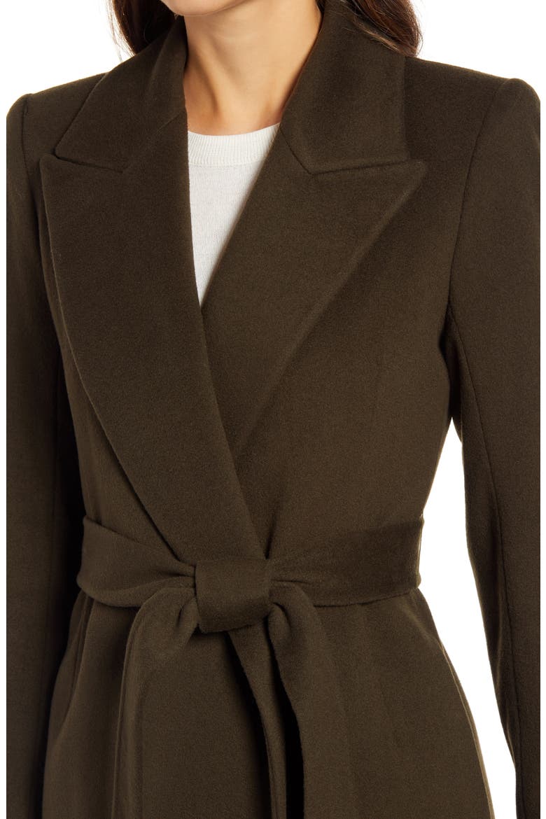 Peak Lapel Wool Wrap Coat, Alternate, color, MOSS