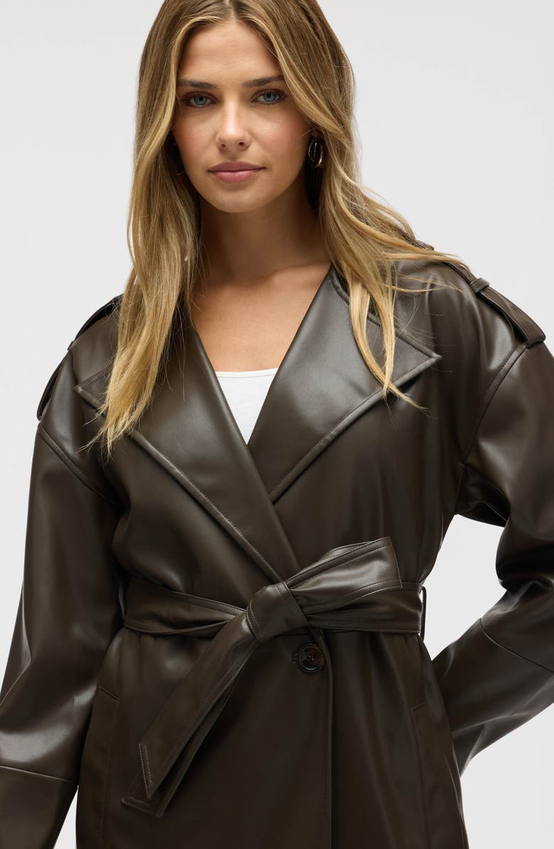 NVLT Belted Faux Leather Trench Coat, Alternate, color, Espresso
