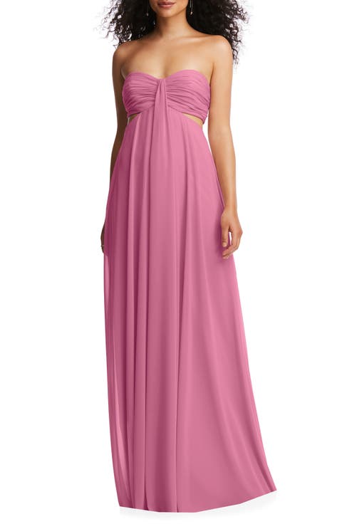 Strapless Empire Waist Chiffon Gown