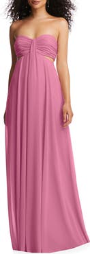 Dessy Collection Strapless Empire Waist Chiffon Gown