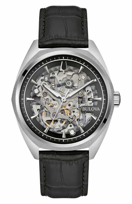 BULOVA Surveyor Automatic Leather Strap Watch, 41mm