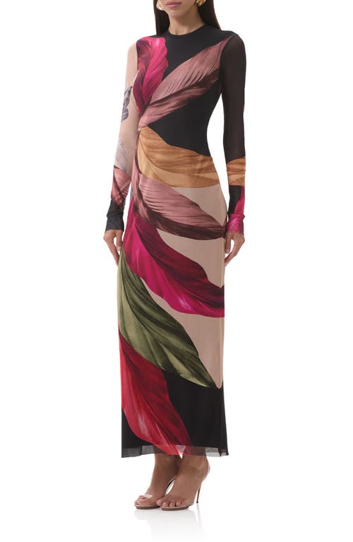 Afrm Didi Printed Long Sleeve Mesh Maxi Dress In Multi