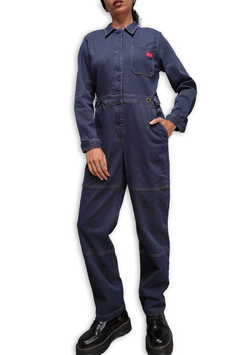 The Essential Denim Long Sleeve High Waisted Coverall, Main, color, NAVY