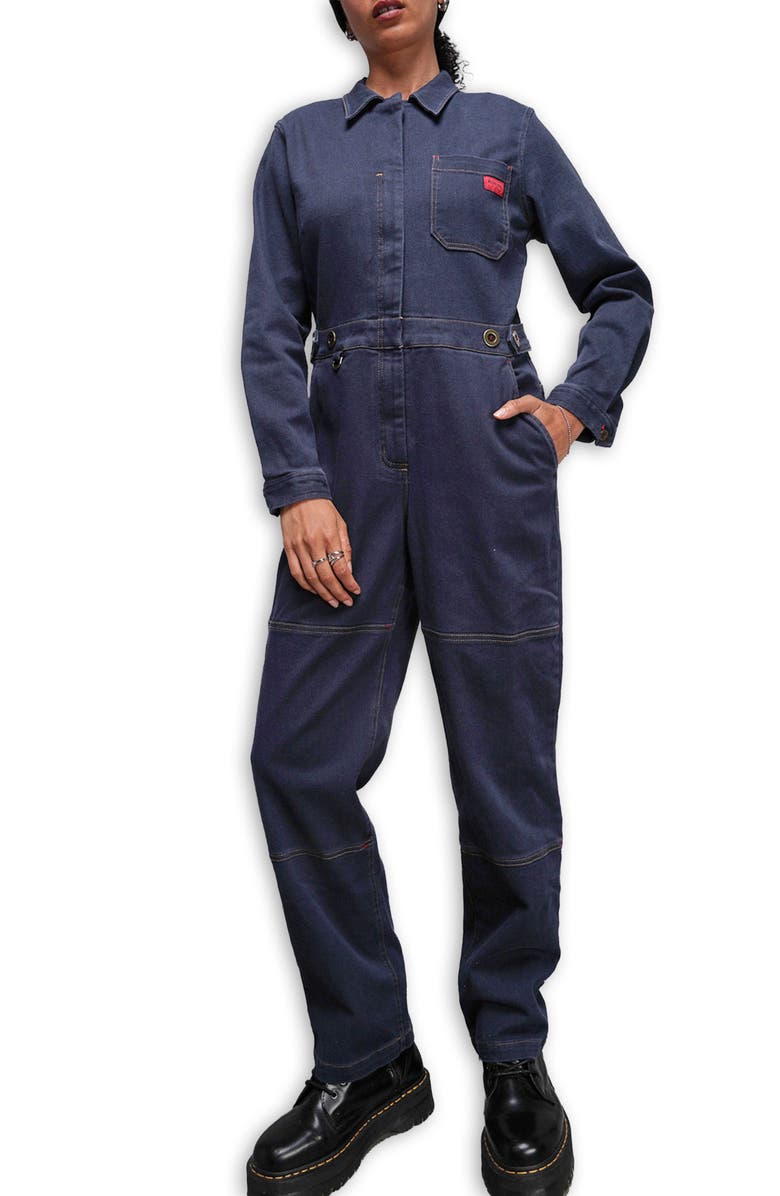 WILDFANG The Essential Denim Long Sleeve High Waisted Coverall, Main, color, Navy