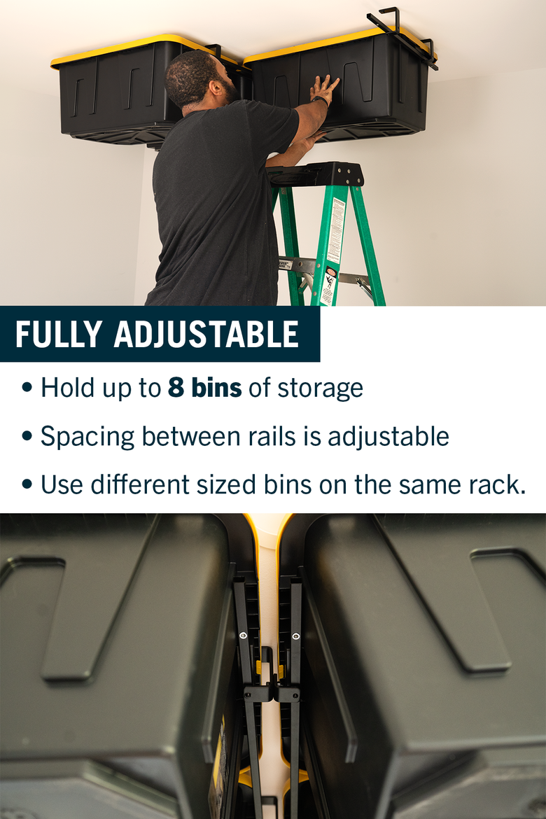 ToteLoft - 4 and 8 Bin - Ceiling Tote Storage | Up to 400 lbs, Alternate, color, Black
