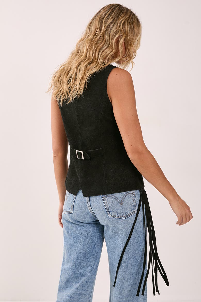 Premium Suede Fringe Waistcoat, Alternate, color, Black