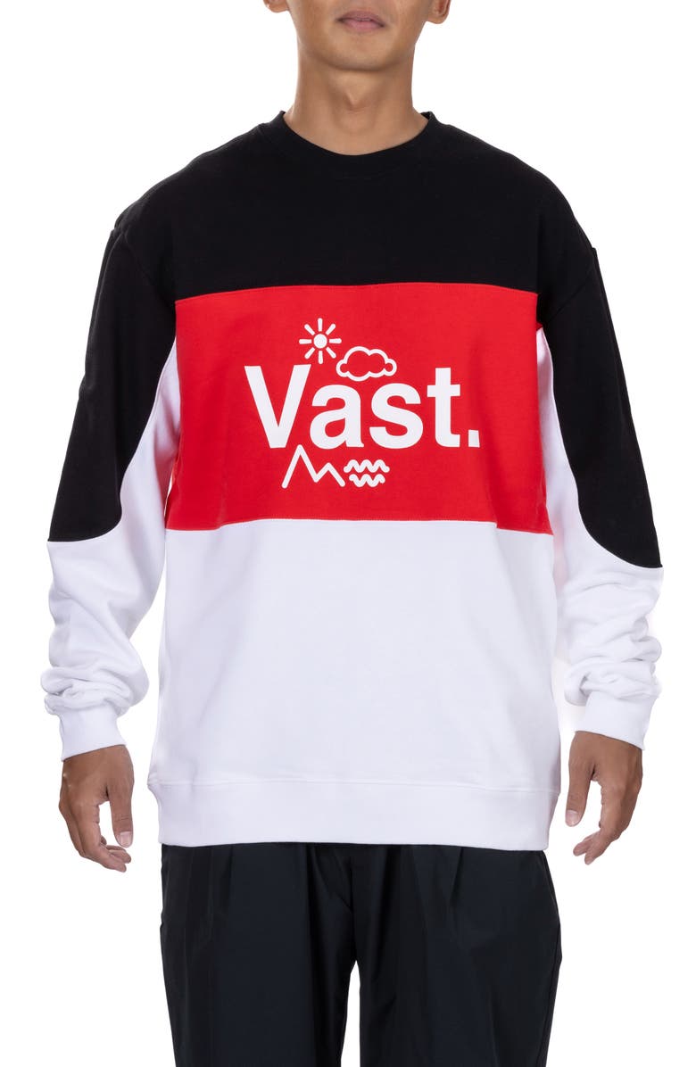 VAST Colorblock Lifestyle Crewneck Logo Graphic Sweatshirt, Main, color,