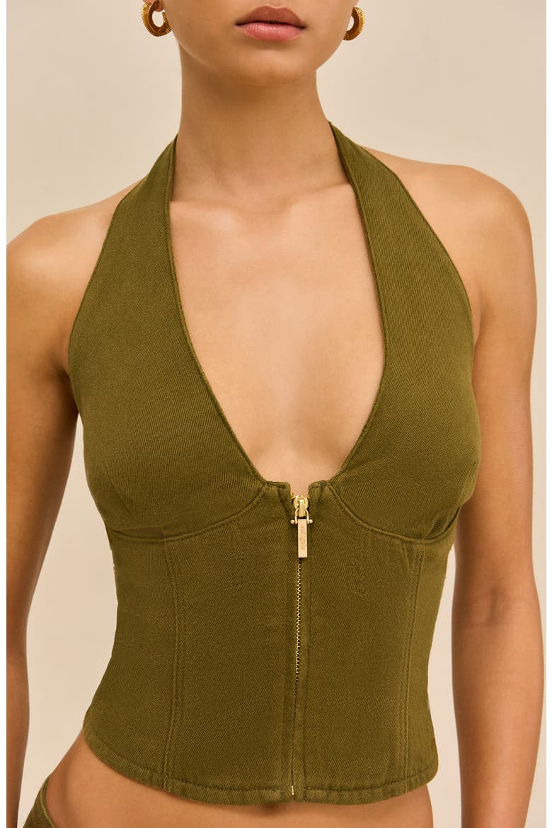 Davey Zip Front Twill Halter Top, Alternate, color, ROSEMARY