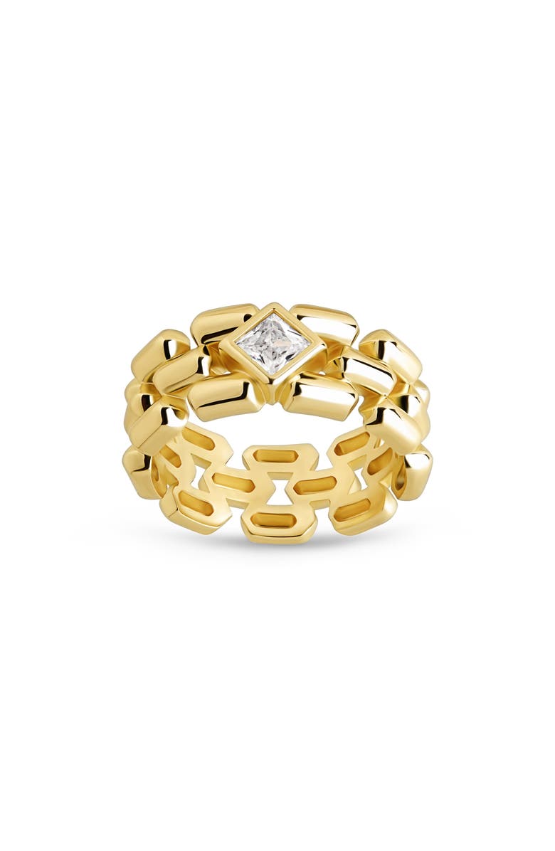 Sterling Forever Ryne Chain Link Crystal Ring, Alternate, color, Gold