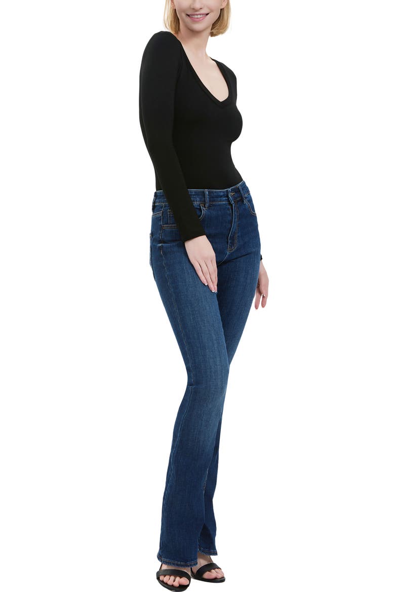 V-Neck Long Sleeve Bodysuit, Alternate, color, Black