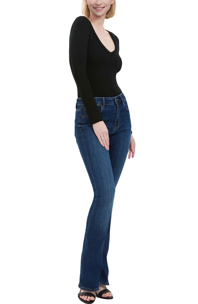 Kimi & Kai V-Neck Long Sleeve Bodysuit, Alternate, color, Black