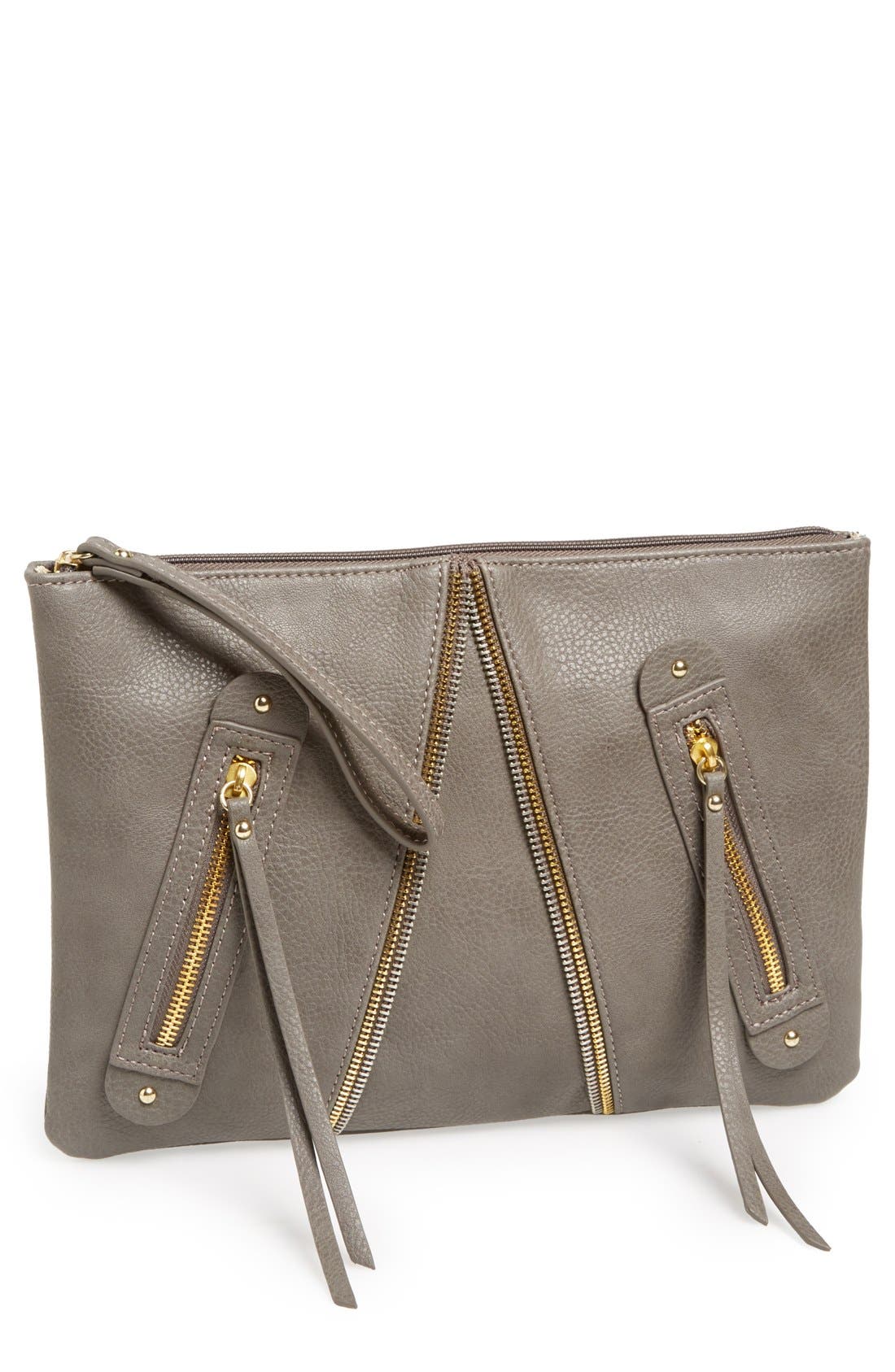 'Zoe' Zip Clutch, Main, color, GREY