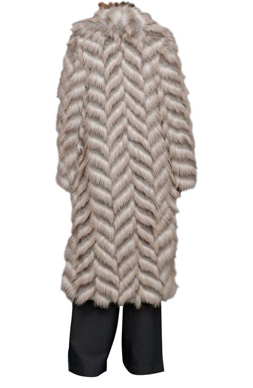Avec Les Filles Chevron Stripe Faux Fur Coat In Brown