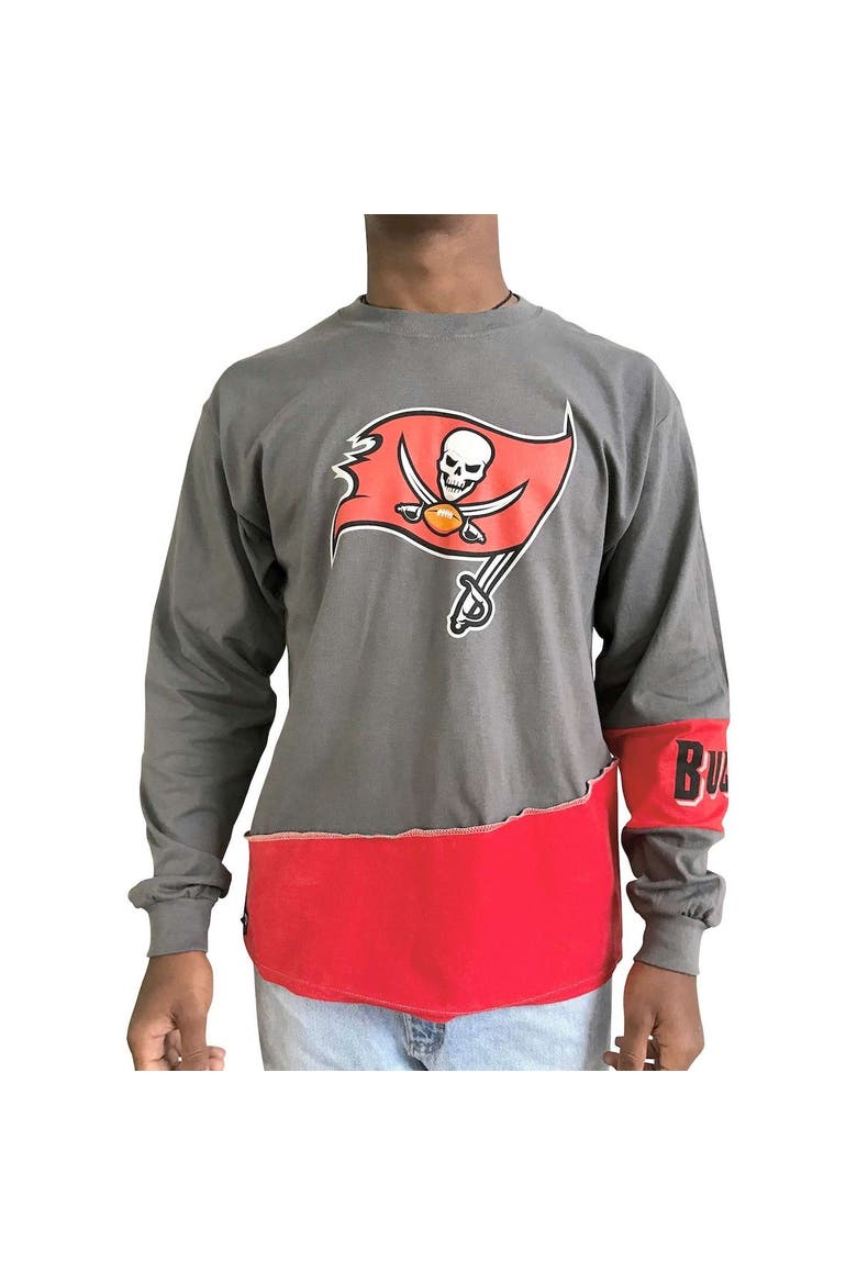 Men's Refried Apparel Pewter/Red Tampa Bay Buccaneers Sustainable Upcycled Angle Long Sleeve T-Shirt, Alternate, color, Pewter