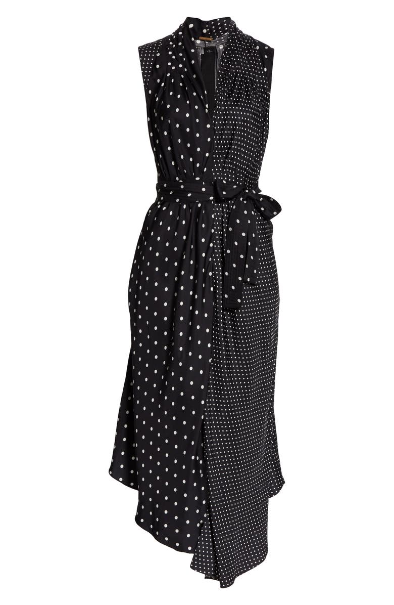 Adam Lippes Asymmetrical Polka Dot Silk Midi Dress, Alternate, color,