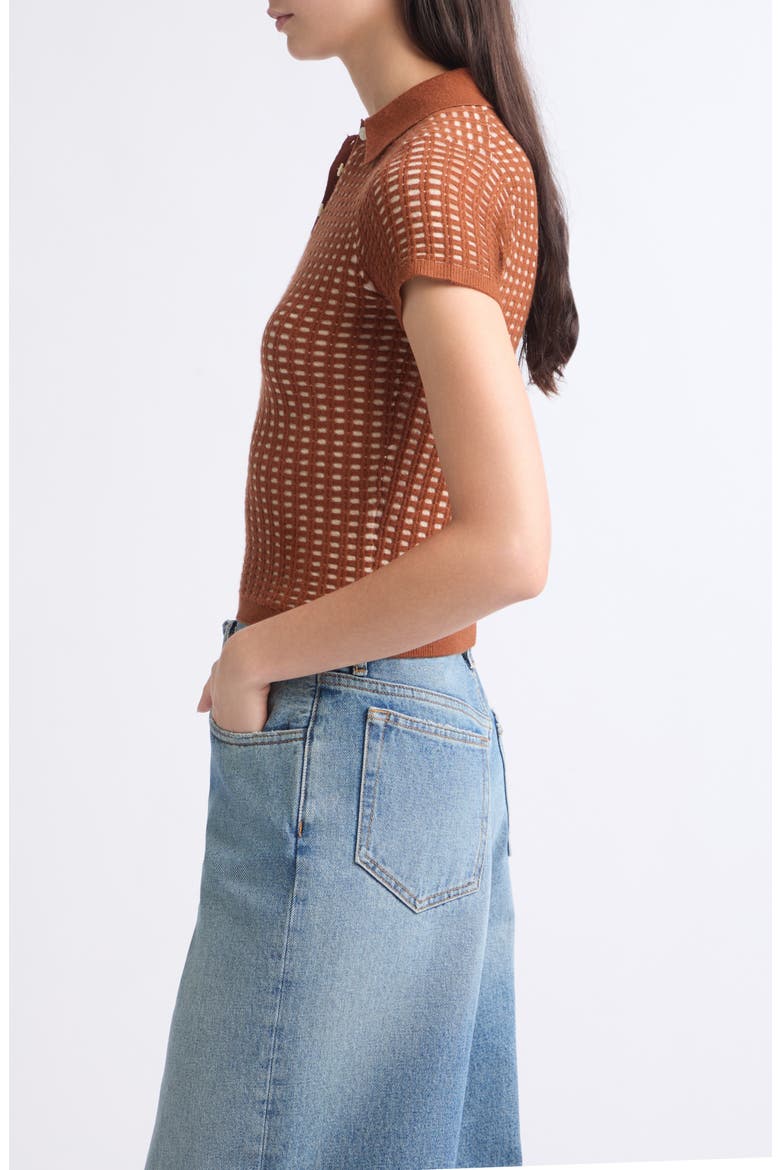 Shrunken Cashmere Waffle Polo, Alternate, color, BURNT SIENNA/ SANDSTONE