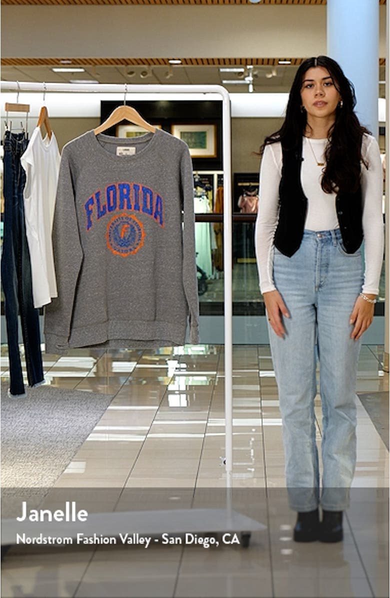 Women's Pressbox Heathered Gray Florida Gators Edith Vintage Knobi Pullover Sweatshirt, sales video thumbnail