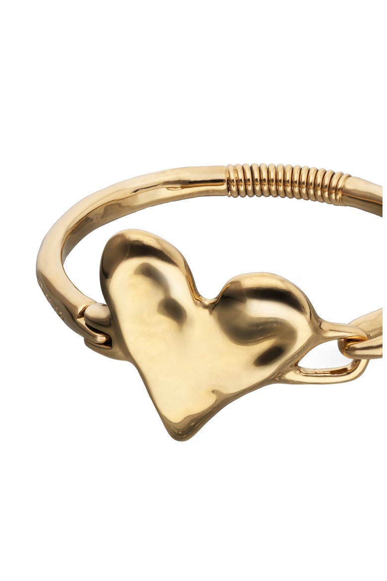 Semi-Rigid Bracelet Plated In 18K Gold With Heart Detail, Alternate, color, Gold