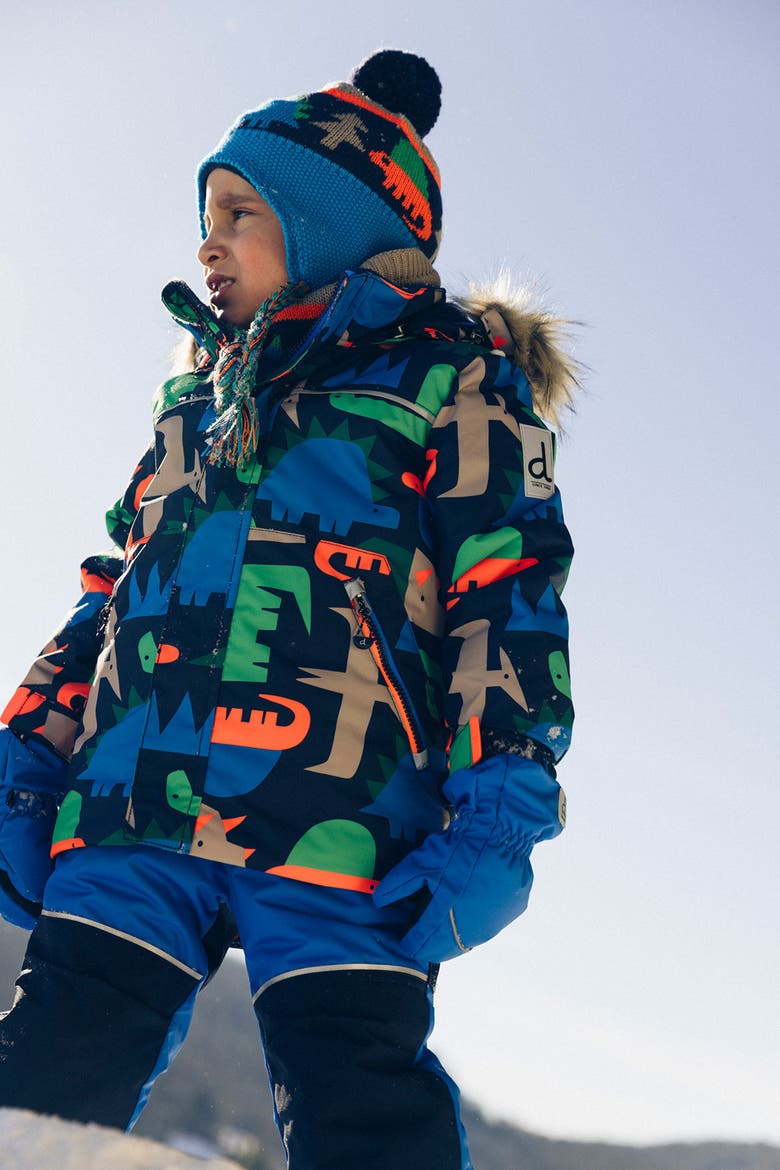 Dinosaur Discover Fleece Jacket Snow Pants Two Piece Snowsuit, Alternate, color, Blue Dinosaur Print