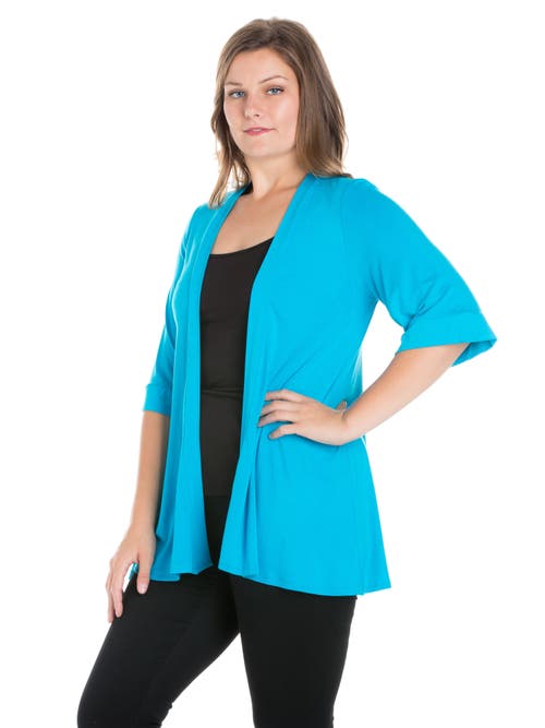 24seven Comfort Apparel Elbow Length Sleeve Open Front Cardigan In Blue