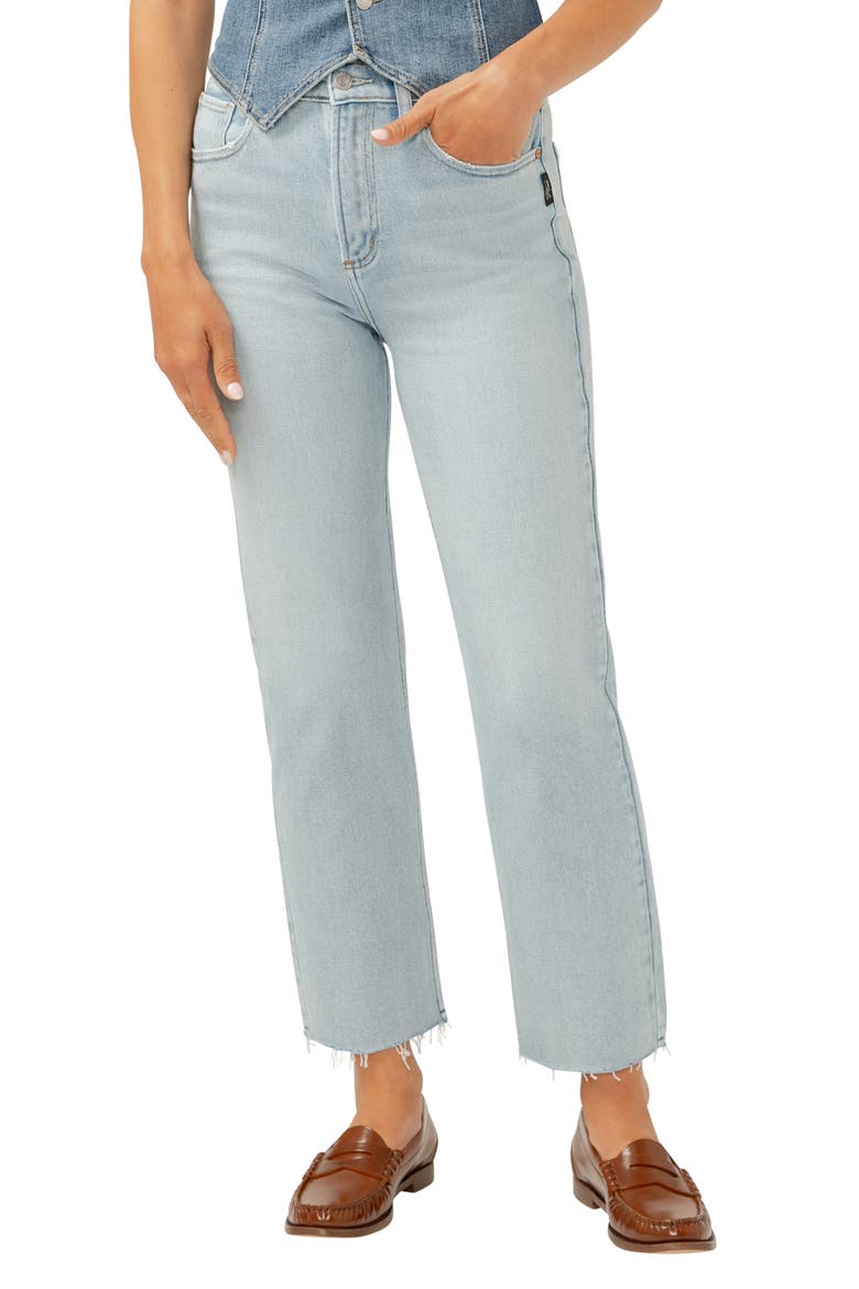 Highly Desirable Raw Hem High Waist Straight Leg Jeans, Alternate, color, INDIGO