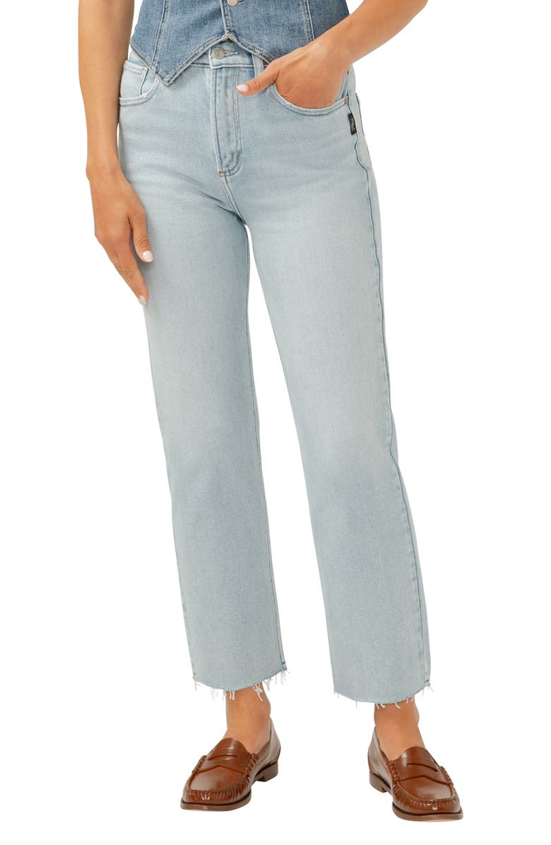 Silver Jeans Co. Highly Desirable Raw Hem High Waist Straight Leg Jeans, Alternate, color, Indigo