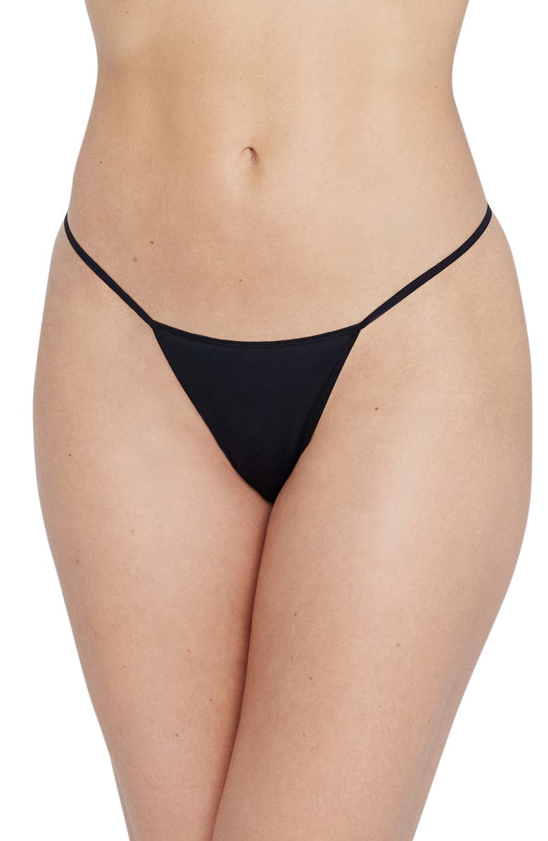 Skarlett Blue Obsessed Lace Trim Jersey Babydoll Chemise & Thong, Alternate, color, Black