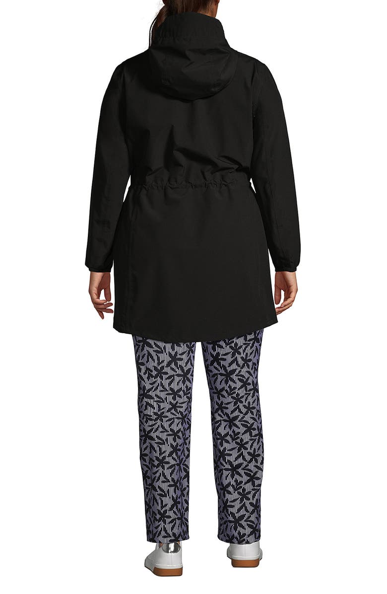 Lands' End Plus Size Print Waterproof Hooded Packable Raincoat, Alternate, color, Black