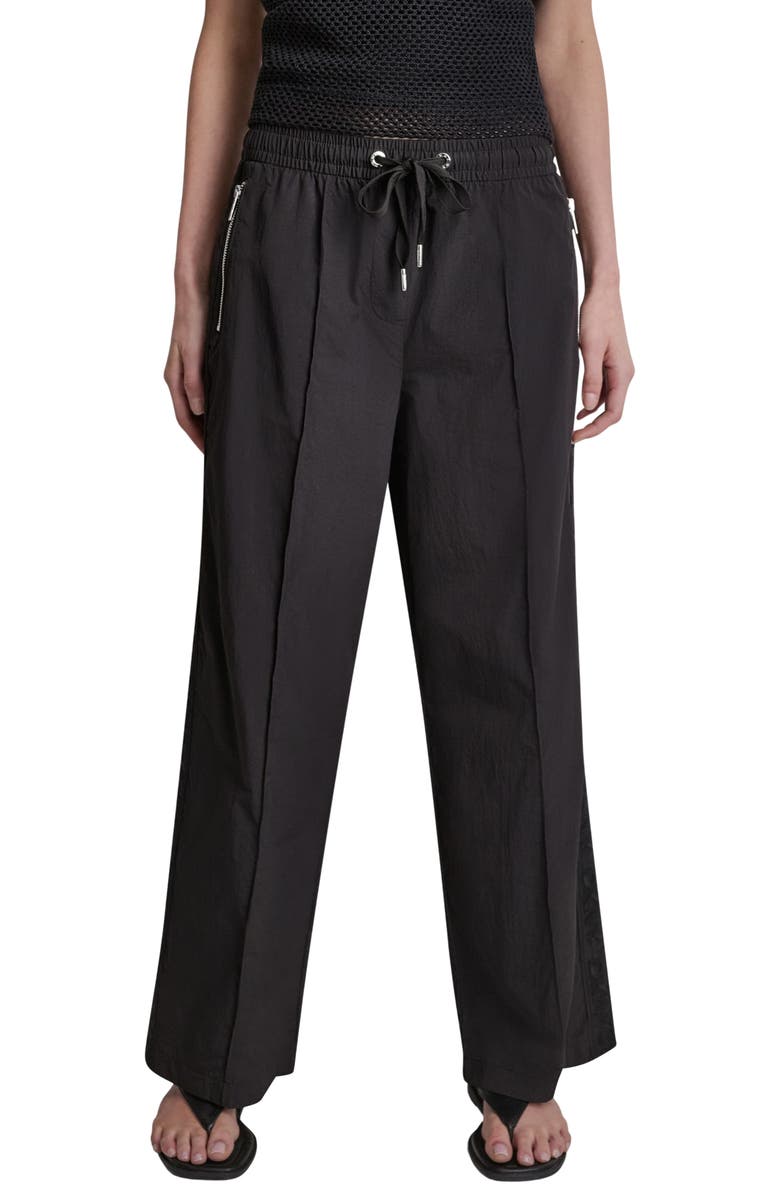 DKNY Front Seam Nylon Straight Leg Pants, Main, color, Black