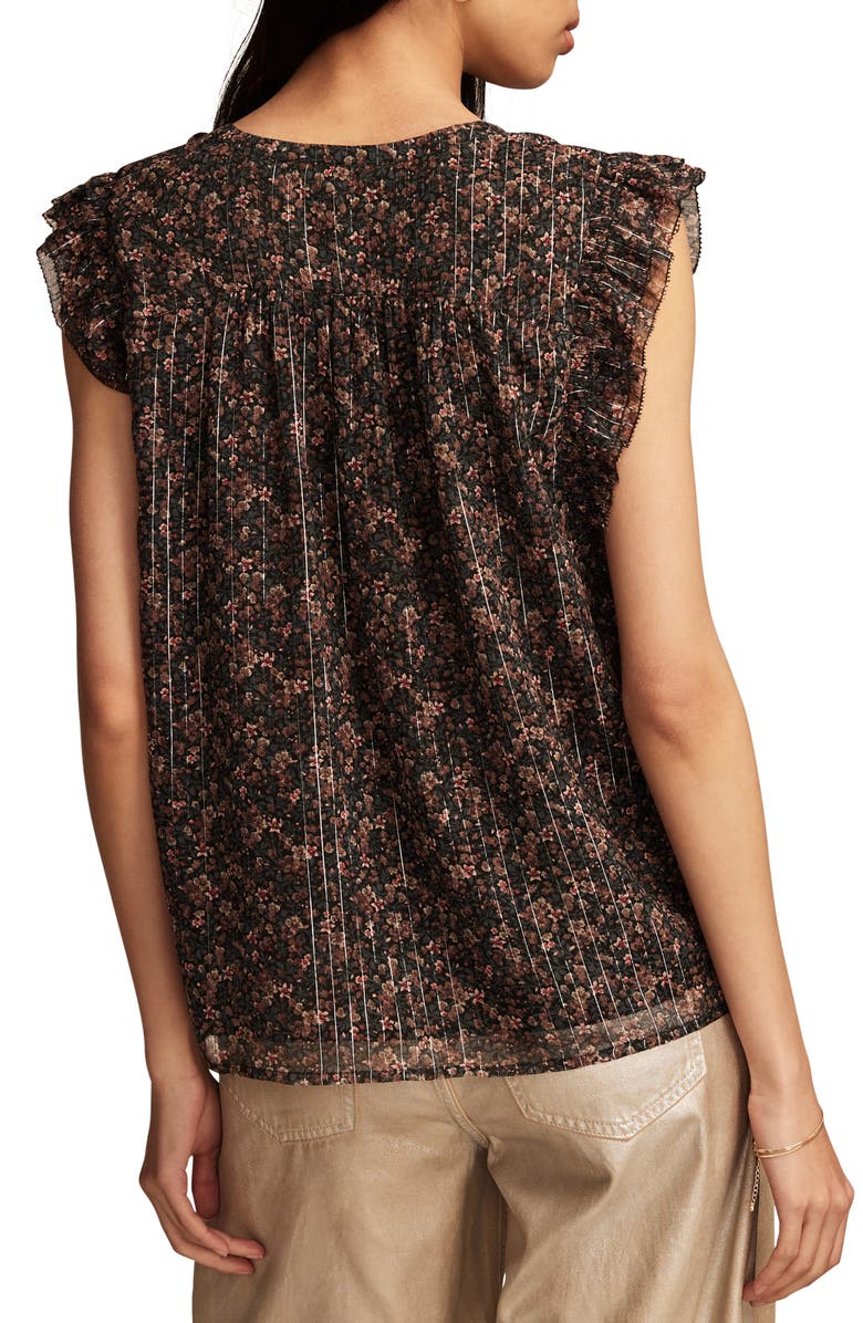 Lucky Brand Split Neck Ruffle Sleeve Top, Alternate, color, 