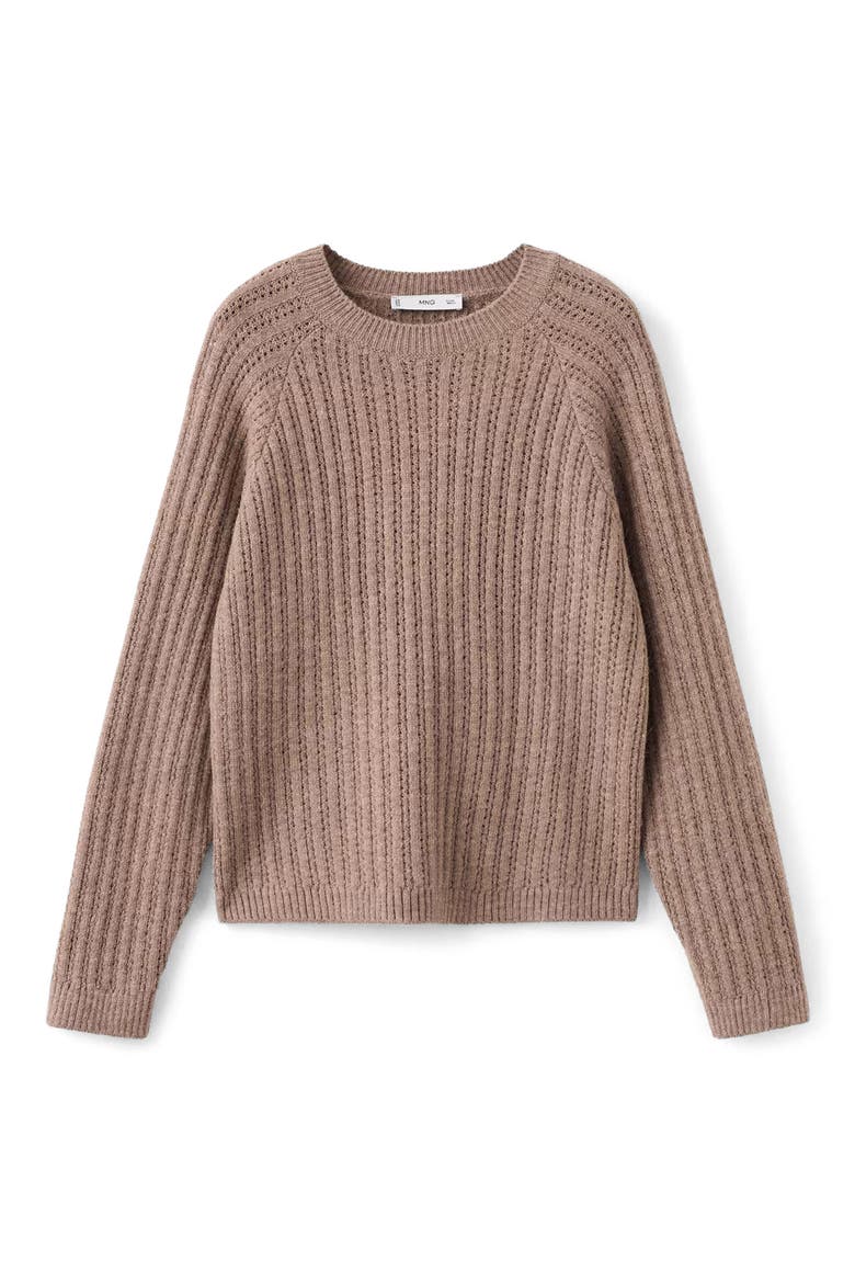 Pointelle Crewneck Sweater, Alternate, color, BROWN