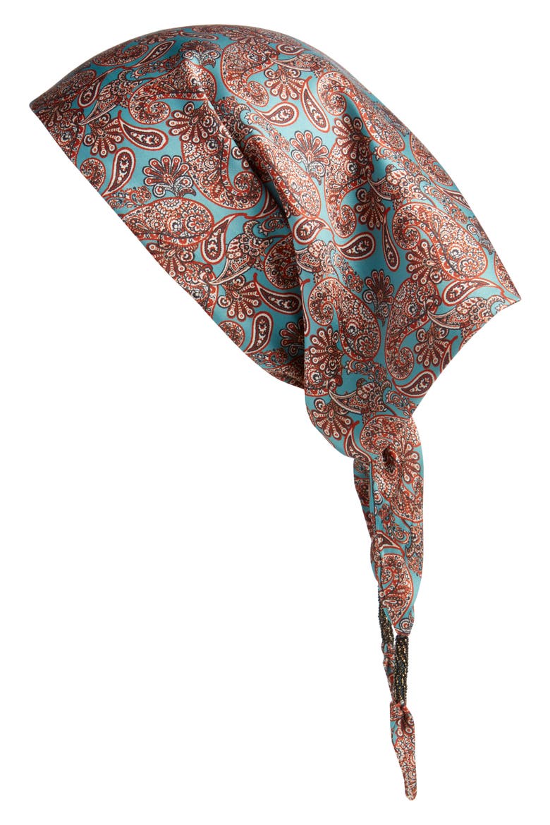 Paisley Printed Square Scarf, Main, color, TEAL- BROWN PAISLEY