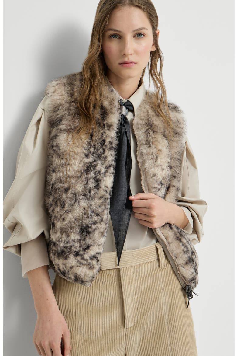 Lynx-effect shearling reversible vest, Alternate, color, Light Brown