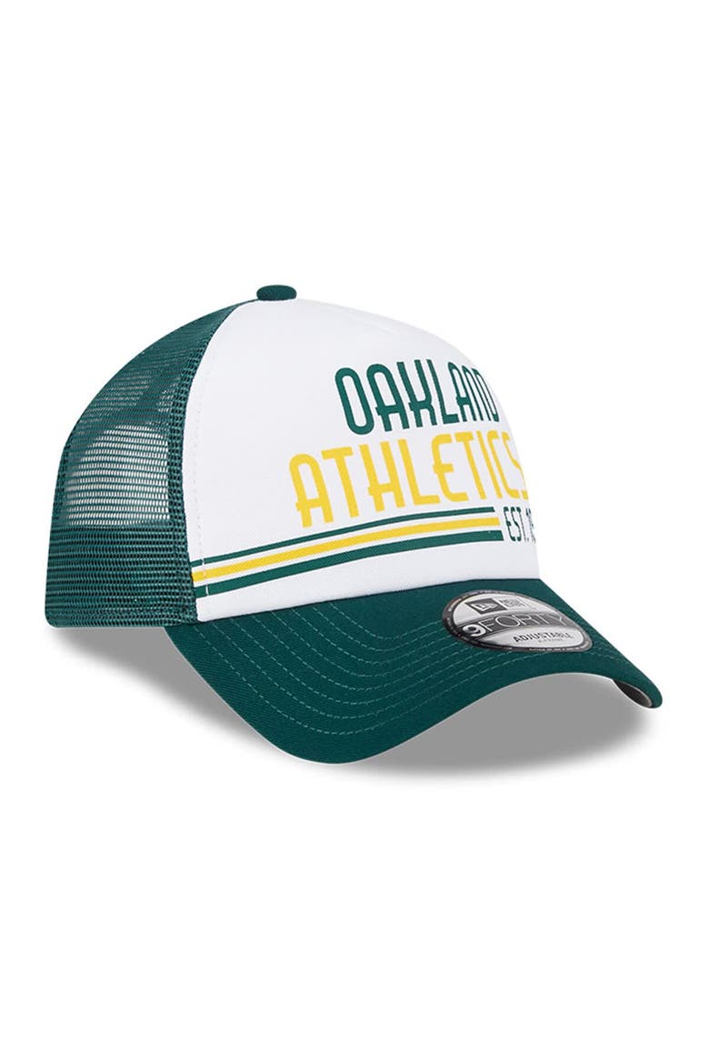 Men's New Era White/Green Oakland Athletics Stacked A-Frame Trucker 9FORTY Adjustable Hat, Alternate, color, White